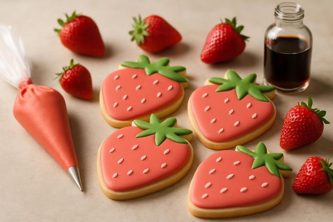 Sugar cookies decorated with strawberry royal icing