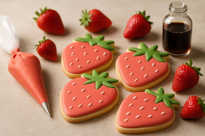 Sugar cookies decorated with strawberry royal icing