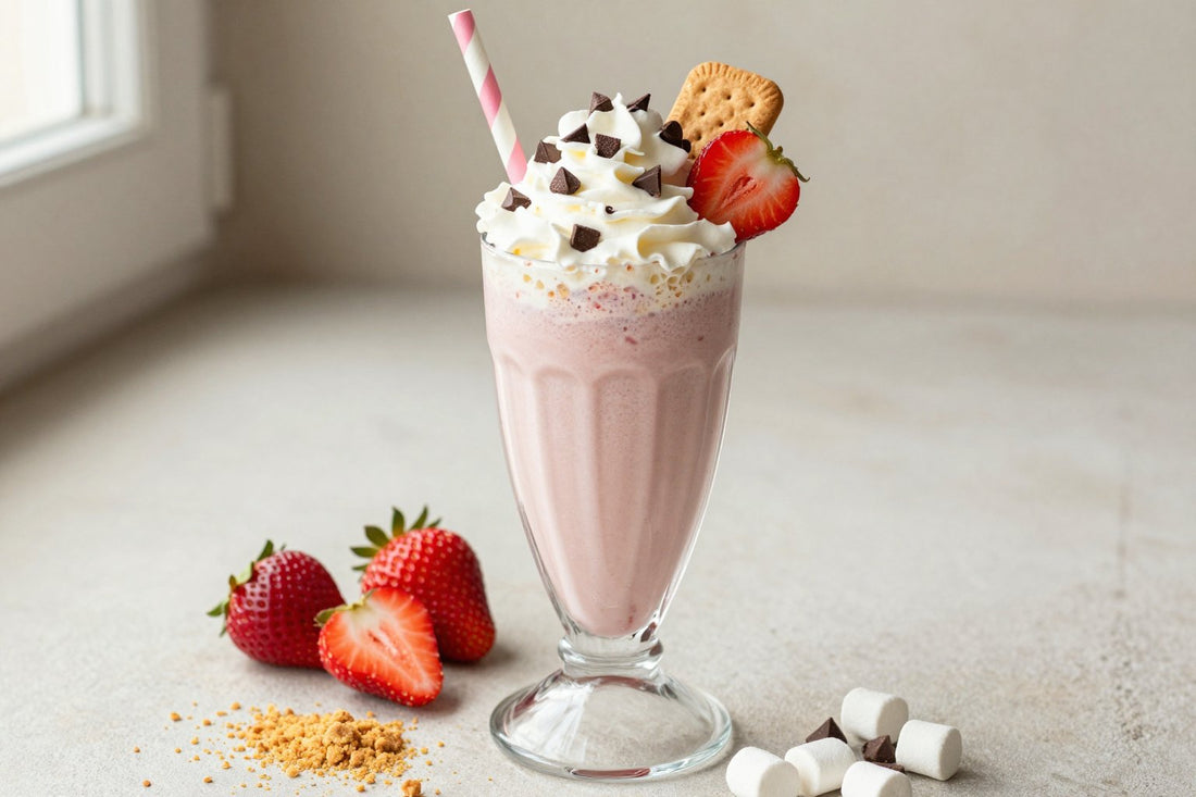 Strawberry S'mores Milkshake in a glass