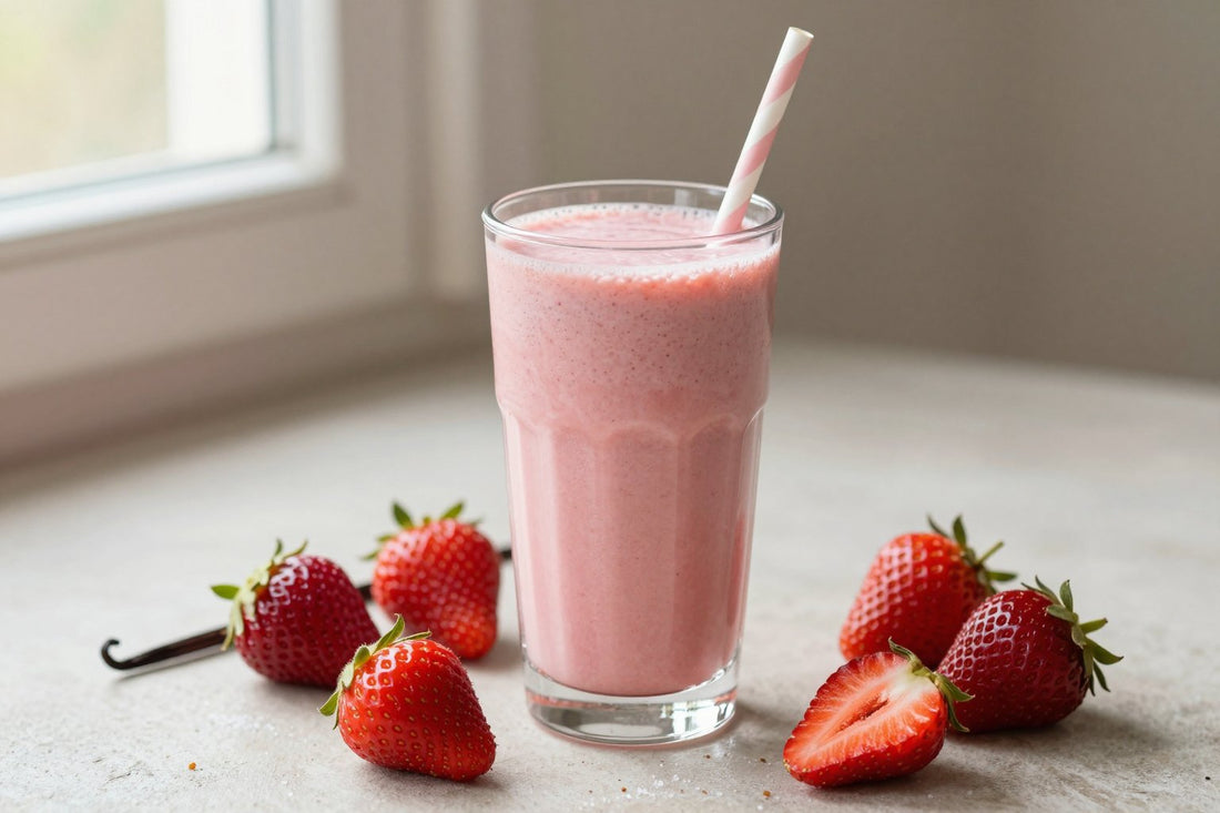 Strawberry Shortcake Smoothie in a glass