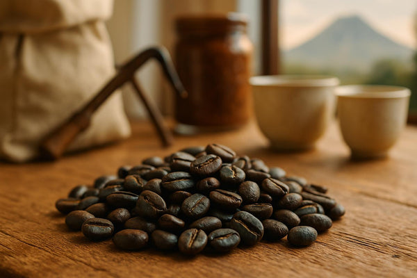 Sumatra coffee beans showing characteristic blue-green color from wet-hulling process