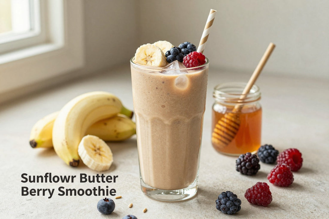 Sunflower Butter Berry Smoothie in a glass