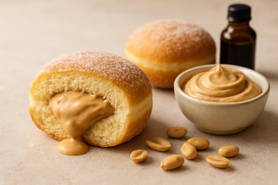 Filled doughnut cut open to show sweetened peanut butter cream