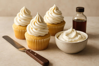 Cupcakes piped with Swiss meringue buttercream frosting
