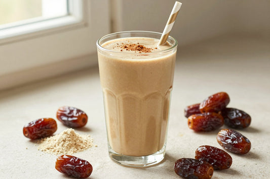 Tahini Date Protein Smoothie in a glass