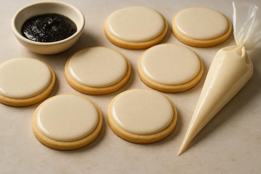Sugar cookies decorated with Tahitian vanilla cookie icing
