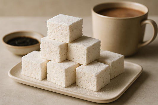 Squares of homemade Tahitian vanilla marshmallows
