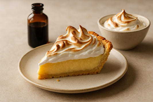 Slice of pie with toasted marshmallow meringue