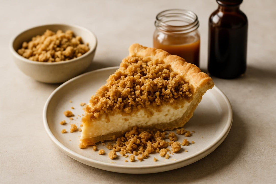 Slice of pie with toffee crumb topping