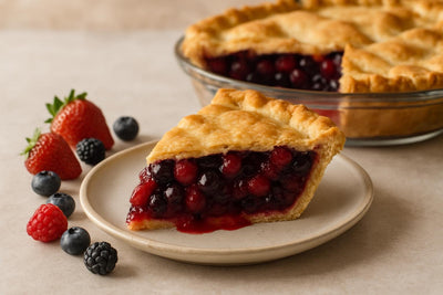 Slice of triple berry pie