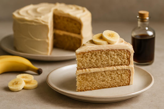 Slice of vanilla banana brown sugar cake