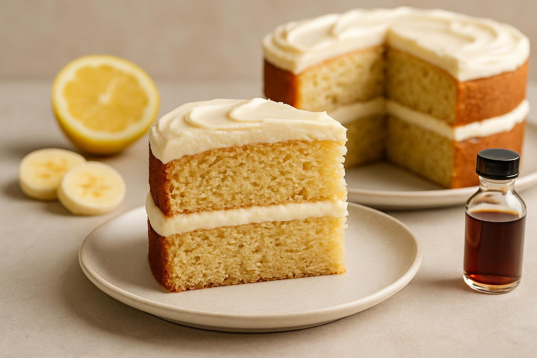 Slice of vanilla banana lemon cake