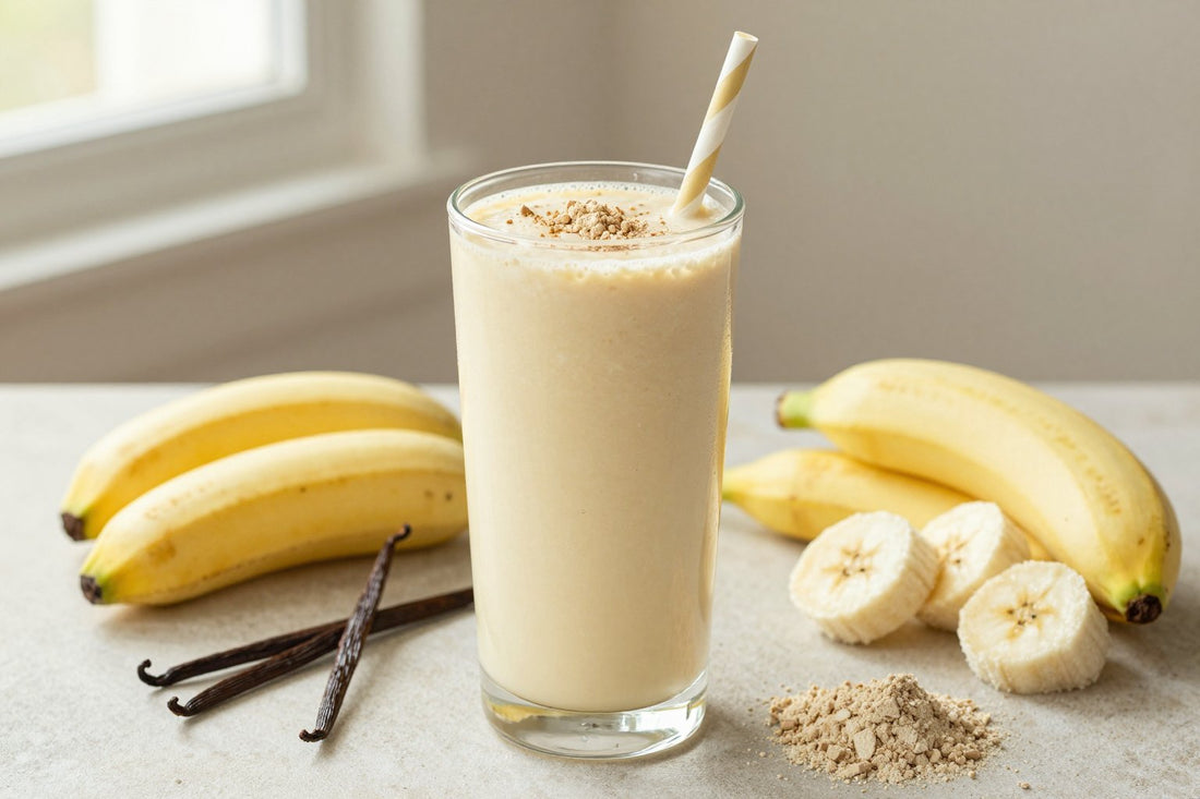 Vanilla Banana Protein Smoothie in a glass