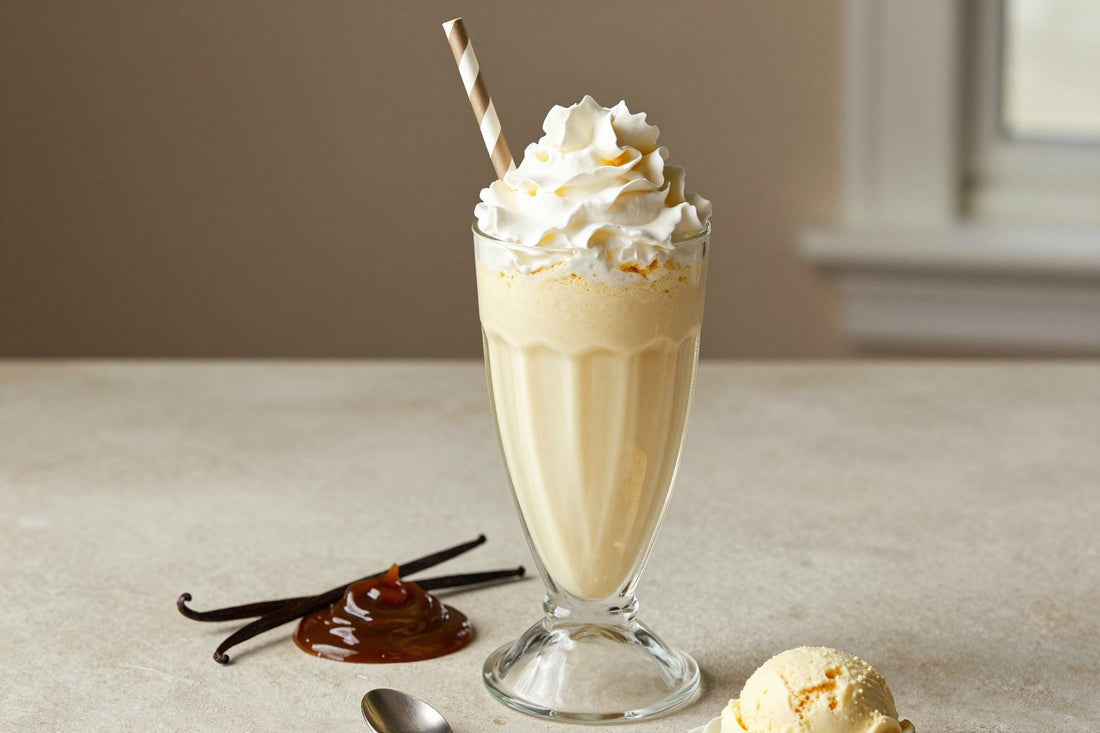 Vanilla Bean Cake Milkshake in a glass