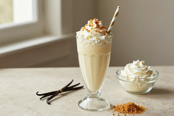 Vanilla Bean Cheesecake Milkshake in a glass