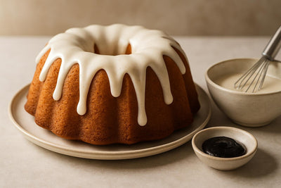 Bundt cake drizzled with vanilla bean icing