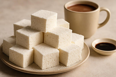 Squares of homemade vanilla bean marshmallows