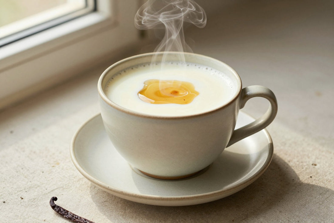 Vanilla Bean Milk in a ceramic mug