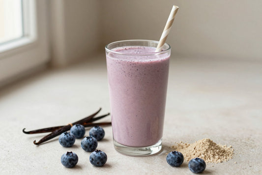 Vanilla Blueberry Protein Smoothie in a glass