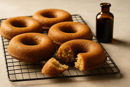Vanilla Brown Sugar Cake Doughnuts on a cooling rack