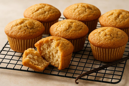 Vanilla Brown Sugar Cardamom Muffins on a cooling rack