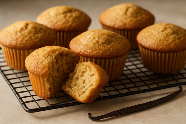 Vanilla Brown Sugar Muffins on a cooling rack