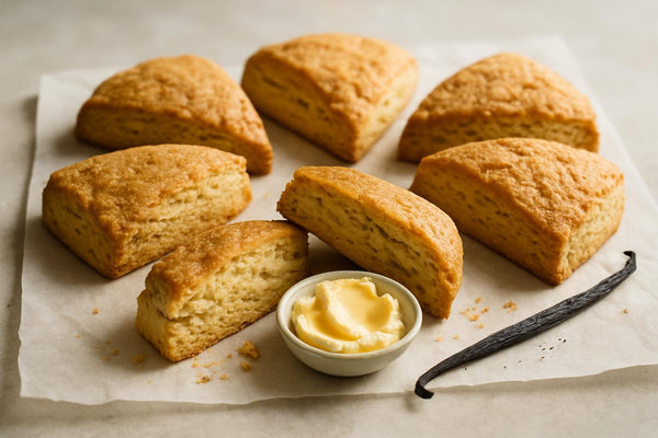 Vanilla Brown Sugar Scones on parchment