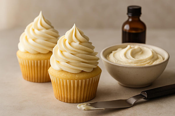 Cupcakes piped with vanilla buttercream