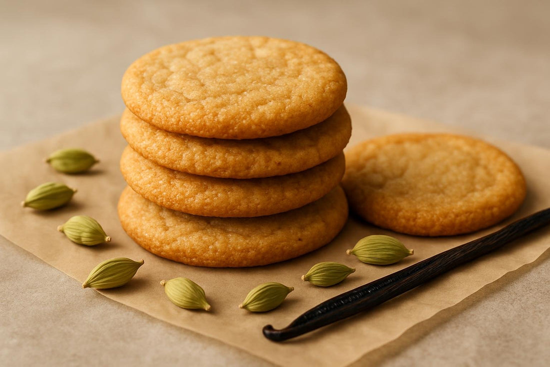 Stack of vanilla cardamom brown sugar cookies