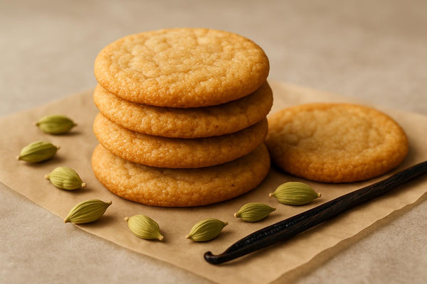 Stack of vanilla cardamom brown sugar cookies