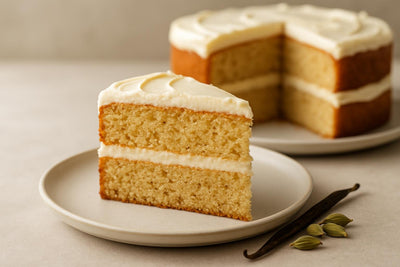 Slice of vanilla cardamom ginger cake