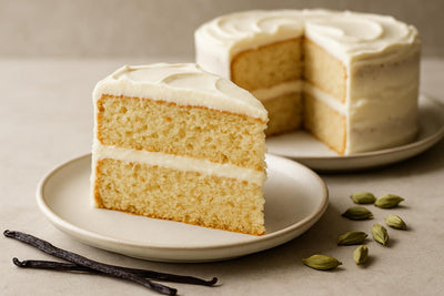 Slice of vanilla cardamom orange cake