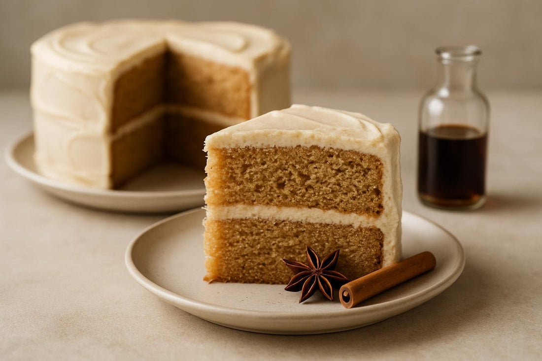 Slice of vanilla chai spice brown sugar cake