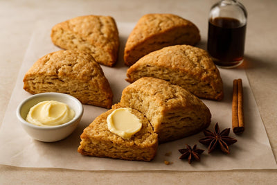 Vanilla Chai Spice Brown Sugar Scones on parchment