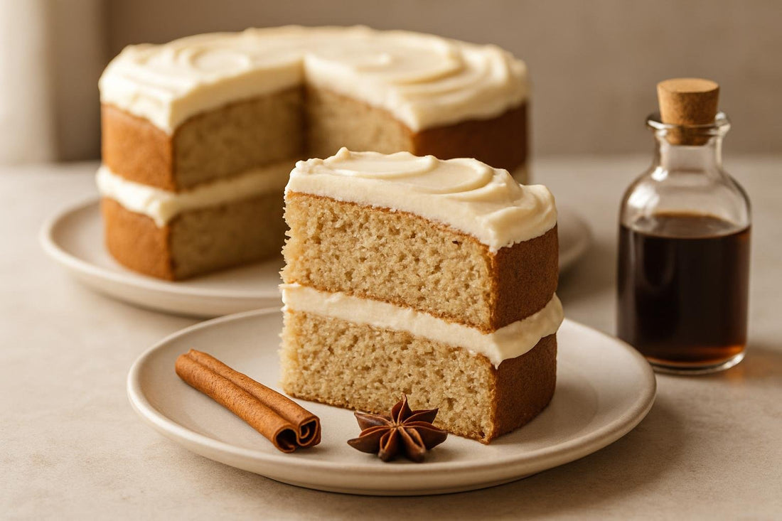 Slice of vanilla chai spice butter cake