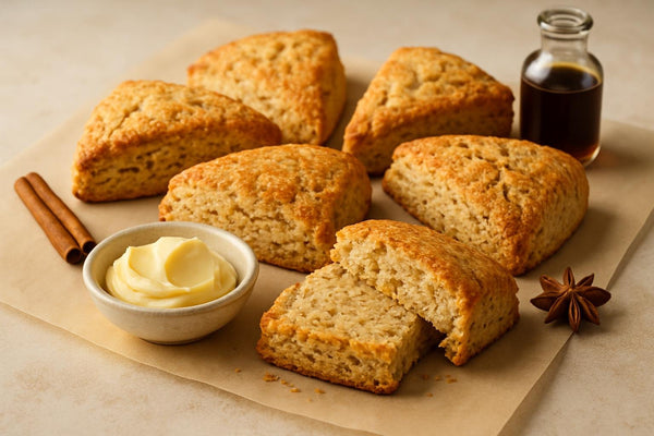 Vanilla Chai Spice Lemon Scones on parchment