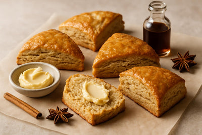 Vanilla Chai Spice Maple Scones on parchment