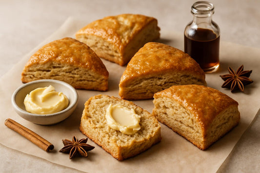 Vanilla Chai Spice Maple Scones on parchment