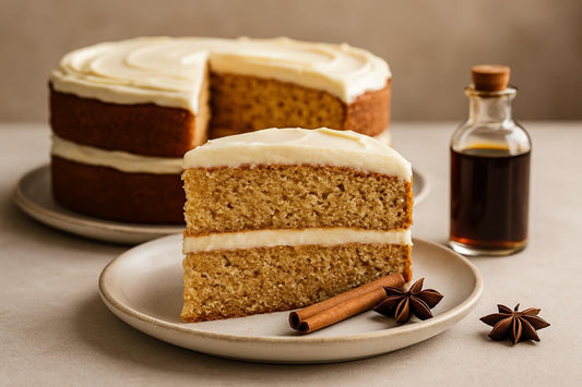 Slice of vanilla chai spice orange cake