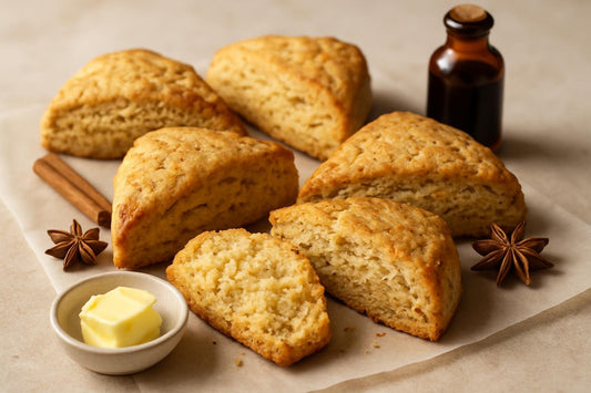 Vanilla Chai Spice Orange Scones on parchment