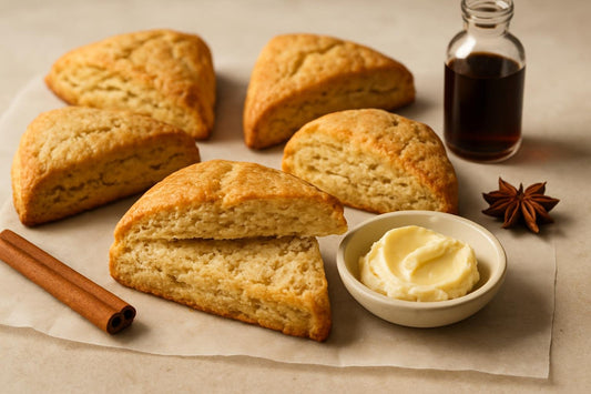 Vanilla Chai Spice Scones on parchment