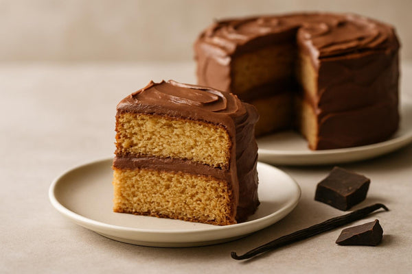 Slice of vanilla chocolate brown sugar cake