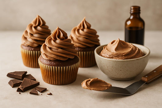 Cupcakes piped with vanilla chocolate buttercream
