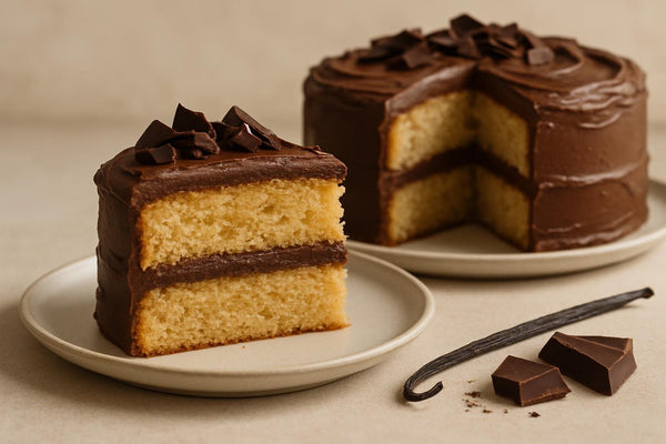 Slice of vanilla chocolate cardamom cake