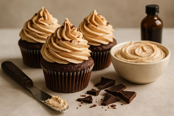 Cupcakes piped with vanilla chocolate cinnamon buttercream