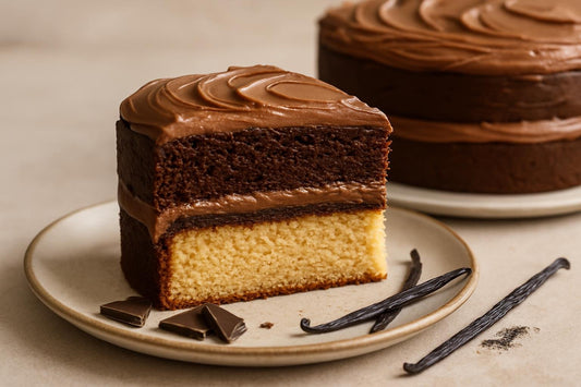 Slice of vanilla chocolate espresso cake