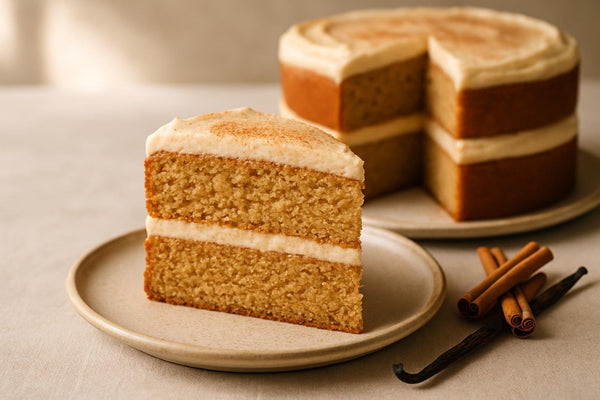Slice of vanilla cinnamon brown sugar cake