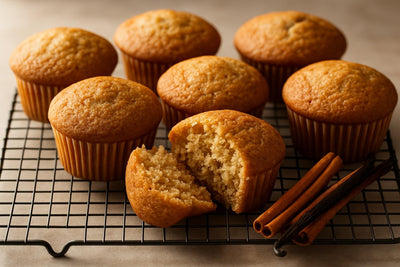 Vanilla Cinnamon Brown Sugar Muffins on a cooling rack