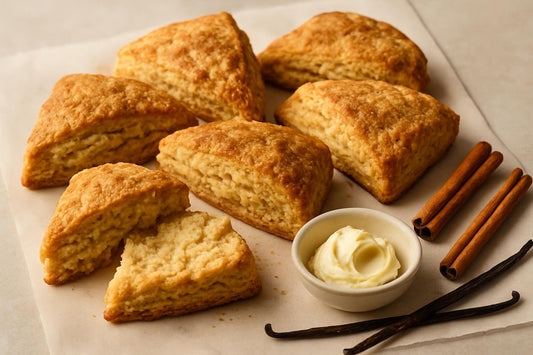 Vanilla Cinnamon Brown Sugar Scones on parchment