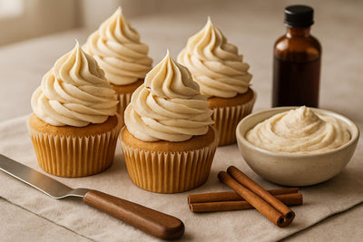 Cupcakes piped with vanilla cinnamon buttercream